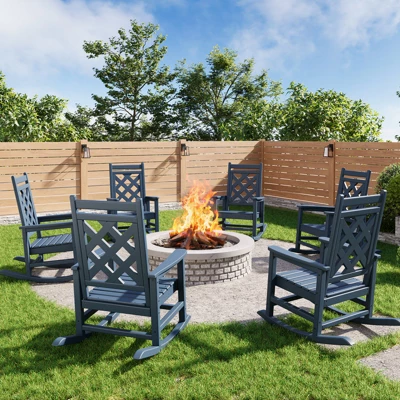 Oversized Adirondack Rocking Chair Set Of 6 - HDPE Poly Lumber, 380lb Capacity & Weather-Resistant With Wood Texture For Patio, Pool, Deck 9 Oversized Adirondack Rocking Chair Set Of 6 - HDPE Poly Lumber, 380lb Capacity & Weather-Resistant With Wood Texture For Patio, Pool, Deck - Image 9