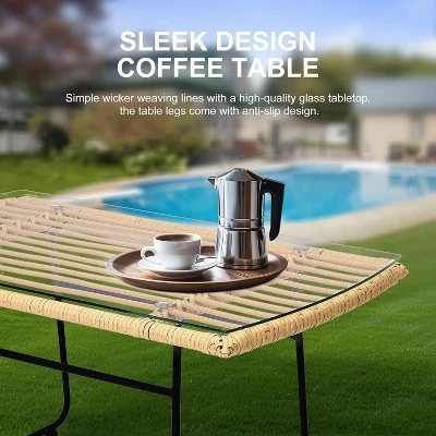 4-Piece Outdoor Patio Furniture Set With Boho Rope Wicker Sofa, Loveseat & Glass Table, All-Weather Couch For Garden, Backyard, Porch 5 4-Piece Outdoor Patio Furniture Set With Boho Rope Wicker Sofa, Loveseat & Glass Table, All-Weather Couch For Garden, Backyard, Porch - Image 5