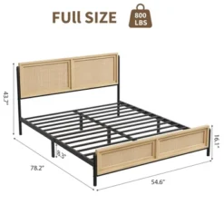 Garvee Bed Frame With Natural Rattan Headboard And Footboard, Wooden Platform No Box Spring Needed, Noise-Free Metal Bedframe