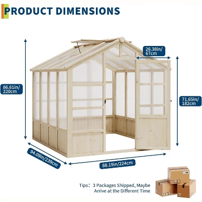 Wooden Greenhouse,Greenhouses For Outdoors With Lockable Door, Wood Frame & Adjustable Vent,Heavy Duty Greenhouse With Polycarbonate Panel,8x8ft 4 Wooden Greenhouse,Greenhouses For Outdoors With Lockable Door, Wood Frame & Adjustable Vent,Heavy Duty Greenhouse With Polycarbonate Panel,8x8ft - Image 4