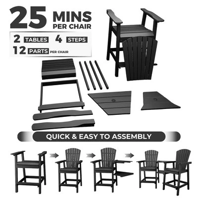 Outdoor Bar Height Adirondack Chairs With Connecting Tray, Balcony Chairs Recycled Poly Adirondack For Deck, Outdoor Tall Adirondack Chairs 4 Outdoor Bar Height Adirondack Chairs With Connecting Tray, Balcony Chairs Recycled Poly Adirondack For Deck, Outdoor Tall Adirondack Chairs - Image 4