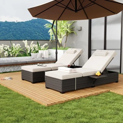 Garvee Outdoor PE Wicker Chaise Lounge Chairs Set Of 2 Patio Brown Rattan Reclining Chair Adjustable Backrest Pool Sunbathing Recliners 2 Garvee Outdoor PE Wicker Chaise Lounge Chairs Set Of 2 Patio Brown Rattan Reclining Chair Adjustable Backrest Pool Sunbathing Recliners - Image 2