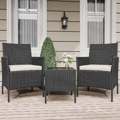3 Pieces/4 Pieces Patio Furniture Sets, Outdoor Wicker Conversation Sets With Soft Cushion And Glass Table, All Weather Manual Rattan Chairs 2 3 Pieces/4 Pieces Patio Furniture Sets, Outdoor Wicker Conversation Sets With Soft Cushion And Glass Table, All Weather Manual Rattan Chairs - Image 2