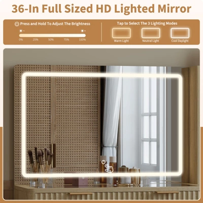 Makeup Vanity Desk With Lights, Fluted Wooden Dressing Table With 5 Drawers And Adjustable Shelves, Makeup Vanity Table Modern Glass Top For Bedroom 4 Makeup Vanity Desk With Lights, Fluted Wooden Dressing Table With 5 Drawers And Adjustable Shelves, Makeup Vanity Table Modern Glass Top For Bedroom - Image 4