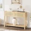 Rattan Entryway Table, Wood Console Table With 2 Drawers, Sofa Table With Storage, Console Tables For Entryway, Living Room, Hallway, Foyer