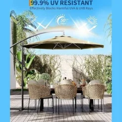10FT Hanging Cantilever Umbrella, Offset Patio Umbrella Outdoor Sun Shade With Easy Tilt Adjustment, 8 Ribs, UV Protection For Backyard, Lawn