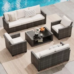 Whizmax Outdoor Patio Furniture Sets,PE Wicker Rattan Sectional Furniture Couch Set With Glass Coffee Table For Backyard, Deck, Poolside 16 Whizmax Outdoor Patio Furniture Sets,PE Wicker Rattan Sectional Furniture Couch Set With Glass Coffee Table For Backyard, Deck, Poolside -Garvee Sales GUEST c92bbee1 f660 4303 9172 adf921587b56