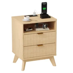 Modern Bedroom Nightstand With 2 Drawers, Wooden Sofa Side Table With Storage, Accent Bedside Table For Small Space, Narrow End Table -Garvee Sales GUEST c94b4f00 644f 4581 8022 530c8aa6b624