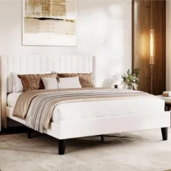 Bed Frame With Vertical Channel Tufted Wingback Headboard, Upholstered Platform Bed Frame With Strong Wooden Slats Support 18 Bed Frame With Vertical Channel Tufted Wingback Headboard, Upholstered Platform Bed Frame With Strong Wooden Slats Support -Garvee Sales GUEST c95b3d14 842e 42d6 8905 207711c89dd7
