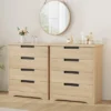 4 Drawer Dresser For Bedroom, Natural Dresser Chest Of Drawers With Embedded Handles, Wooden Dresser Organizer For Living Room Nursery Entryway