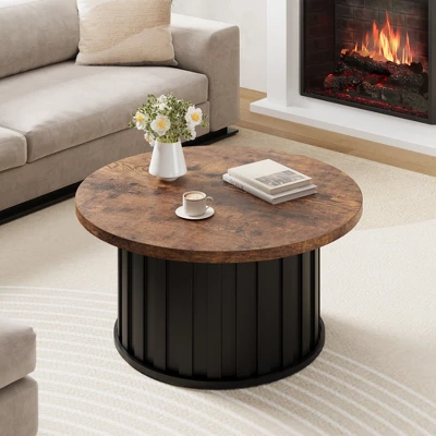 Garvee Round Coffee Table, Mid Century Modern Coffee Table With Metal Base, 31.9" Fluted Center Table For Living Room, Home Small Space, 9 Garvee Round Coffee Table, Mid Century Modern Coffee Table With Metal Base, 31.9" Fluted Center Table For Living Room, Home Small Space, - Image 9