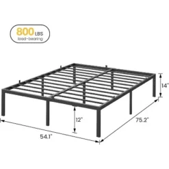 Metal Bed Frame Heavy Duty Platform Base With Noise-Free Grid Support No Box Spring Needed, Tool Free Assembly & Underbed Storage Space
