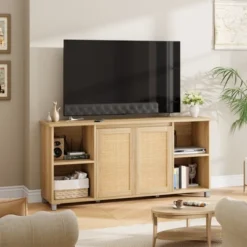 70 Inch TV Stand, Boho TV Stand With Rattan Cabinet Doors, Entertainment Center With 4 Open Shelve, Mid-Century Modern TV Stands - Natural 9 70 Inch TV Stand, Boho TV Stand With Rattan Cabinet Doors, Entertainment Center With 4 Open Shelve, Mid-Century Modern TV Stands - Natural -Garvee Sales GUEST ca42473d a2cd 4fb2 b825 86b6f249a293