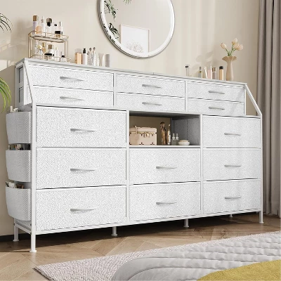 Dresser For Bedroom With 14 Drawers, 55" W Dresser With Side Pocket, Fabric Dressers & Chests Of Drawers With Shelves 9 Dresser For Bedroom With 14 Drawers, 55" W Dresser With Side Pocket, Fabric Dressers & Chests Of Drawers With Shelves - Image 9