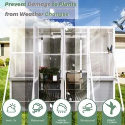 Greenhouse, Wooden Lean To Greenhouses For Outdoors, Heavy Duty Walk In Green House For Outside Winter For Sunroom Storage Shed, Garden, Backyard