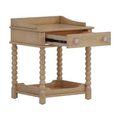 Retro Style Nightstand With Drawer And Open Shelf For Bedroom, Bedside Table With Turned Legs And Metal Handle 2 Retro Style Nightstand With Drawer And Open Shelf For Bedroom, Bedside Table With Turned Legs And Metal Handle - Image 2