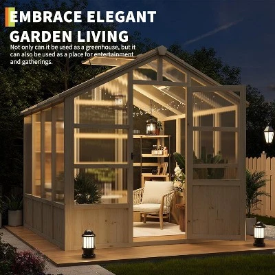 Wooden Greenhouse,Greenhouses For Outdoors With Lockable Door, Wood Frame & Adjustable Vent,Heavy Duty Greenhouse With Polycarbonate Panel,8x8ft 2 Wooden Greenhouse,Greenhouses For Outdoors With Lockable Door, Wood Frame & Adjustable Vent,Heavy Duty Greenhouse With Polycarbonate Panel,8x8ft - Image 2