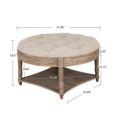 Large Round Ottoman Coffee Table,2 Tier Oversized Button Tufted Ottoman With Wooden Shelf Storage Farmhouse Upholstered Coffee Table 4 Large Round Ottoman Coffee Table,2 Tier Oversized Button Tufted Ottoman With Wooden Shelf Storage Farmhouse Upholstered Coffee Table - Image 4