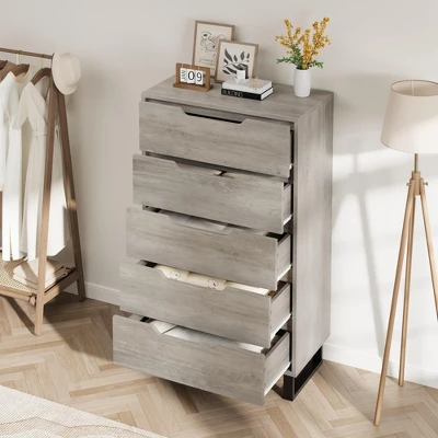 Freestanding Elegant Tall Storage Dressers With 5 Ample Drawer Space 3 Freestanding Elegant Tall Storage Dressers With 5 Ample Drawer Space - Image 3
