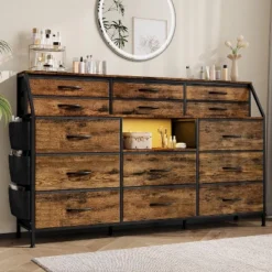 Dresser For Bedroom With 14 Drawers, 55" W Dresser With Side Pocket, Fabric Dressers & Chests Of Drawers With Shelves 14 Dresser For Bedroom With 14 Drawers, 55" W Dresser With Side Pocket, Fabric Dressers & Chests Of Drawers With Shelves -Garvee Sales GUEST cb3730e3 3396 435a ac93 e9874b23ccd7