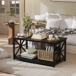 2-Tier Coffee Table For Small Spaces, X-Frame Living Room Low Coffee Table With Storage Shelf 14 2-Tier Coffee Table For Small Spaces, X-Frame Living Room Low Coffee Table With Storage Shelf -Garvee Sales GUEST cb5baadb 3793 44b0 9f97 599a42fe2f72
