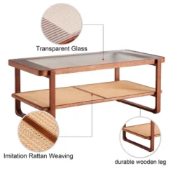 Modern Rattan Coffee Table,Rectangular Center Table With Tempered Glass Tabletop,2 Tier Wood Tea Table For Living Room Office Bedroom 12 Modern Rattan Coffee Table,Rectangular Center Table With Tempered Glass Tabletop,2 Tier Wood Tea Table For Living Room Office Bedroom -Garvee Sales GUEST cb8be374 2922 4d39 9d2e c1cc48f5164e