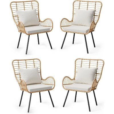 Patio Dining Chairs Set Of 2/ 4, Outdoor Wicker Club Chair With Cushions, All Weather Wicker Armchairs, For Apartments, Porch, Lawn, Backyard,Brown 8 Patio Dining Chairs Set Of 2/ 4, Outdoor Wicker Club Chair With Cushions, All Weather Wicker Armchairs, For Apartments, Porch, Lawn, Backyard,Brown - Image 8