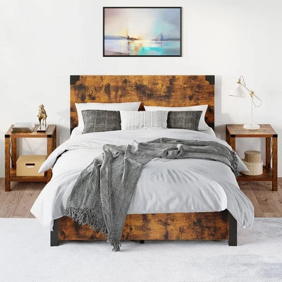 Full Size Bed Frame With 4 Storage Drawers And Headboard, Rustic Vintage Wood And Metal Bed Frame With Large Storage Space 2 Full Size Bed Frame With 4 Storage Drawers And Headboard, Rustic Vintage Wood And Metal Bed Frame With Large Storage Space - Image 2