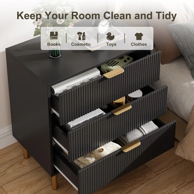 Garvee White 3 Drawer Dresser For Bedroom, Large Nightstand Chest Of Drawers, Modern Wood Storage Dresser Organizer For Hallway, Entryway 4 Garvee White 3 Drawer Dresser For Bedroom, Large Nightstand Chest Of Drawers, Modern Wood Storage Dresser Organizer For Hallway, Entryway - Image 4