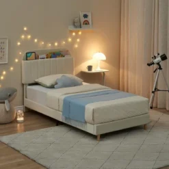Garvee Twin Bed Frames, Upholstered Platform Bed Frame With Bookcase Headboard, Velvet Platform Bed Mattress Foundation, Easy Assembly, White -Garvee Sales GUEST cc2ee956 7b7c 4450 8021 ad3de41b77e7