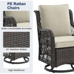 Outdoor Swivel Rocker Chairs Set 3 Piece Wicker Swivel Patio Chair With Rocking Chair, Thickened Cushions & Rattan Side Table For Balcony, Porch 14 Outdoor Swivel Rocker Chairs Set 3 Piece Wicker Swivel Patio Chair With Rocking Chair, Thickened Cushions & Rattan Side Table For Balcony, Porch -Garvee Sales GUEST ccaf9194 97dd 4a81 8a79 2f84debec27b 1