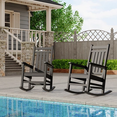 Outdoor HDPE Rocking Chairs Set Of 2, HDPE Oversized Patio Rocking Chairs, All Weather Resistant Porch Rocker, Heavy Duty Front Plastic Rockers 2 Outdoor HDPE Rocking Chairs Set Of 2, HDPE Oversized Patio Rocking Chairs, All Weather Resistant Porch Rocker, Heavy Duty Front Plastic Rockers - Image 2