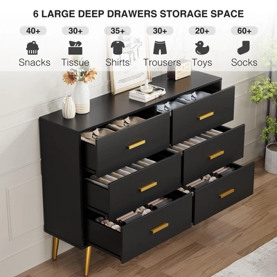 Modern Dresser With 6 Deep Drawers Wooden Chest Of Drawers For Bedroom 5 Modern Dresser With 6 Deep Drawers Wooden Chest Of Drawers For Bedroom - Image 5