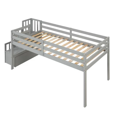 Twin Size Loft Bed, Pine Wood Twin Loft Bed Frame With Staircase Storage Space Slide Full-length Safety Guardrails For Bedroom No Box Spring Needed 2 Twin Size Loft Bed, Pine Wood Twin Loft Bed Frame With Staircase Storage Space Slide Full-length Safety Guardrails For Bedroom No Box Spring Needed - Image 2