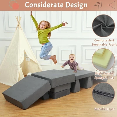 8Pcs Modular Kids Couch Sofa Set For Playroom Bedroom, Grey Comfort Toddler Convertible Sofa Foam Playset 3 8Pcs Modular Kids Couch Sofa Set For Playroom Bedroom, Grey Comfort Toddler Convertible Sofa Foam Playset - Image 3