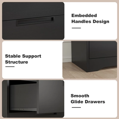 4 Drawer Dresser For Bedroom, Black Chest Of Drawer Nightstand With Embedded Handles, Wooden Dresser Organizer For Living Room Nursery Entryway Closet 4 4 Drawer Dresser For Bedroom, Black Chest Of Drawer Nightstand With Embedded Handles, Wooden Dresser Organizer For Living Room Nursery Entryway Closet - Image 4