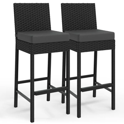 Garvee Patio Wicker Barstools With Cushions, Outdoor Wicker Bar Stools Set Of 2, Rattan Bar Height Stool Set Armless For Backyard, Poolside 7 Garvee Patio Wicker Barstools With Cushions, Outdoor Wicker Bar Stools Set Of 2, Rattan Bar Height Stool Set Armless For Backyard, Poolside - Image 7