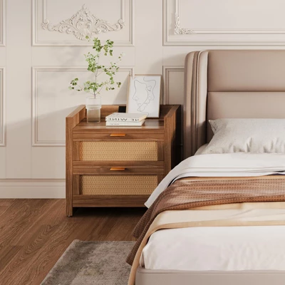 Night Stand Set Of 2, Bedside Tables With Charging Station, Rattan End Tables, Boho Bed Side Tables, Wood Nightstands Set Of 2 With Drawer 6 Night Stand Set Of 2, Bedside Tables With Charging Station, Rattan End Tables, Boho Bed Side Tables, Wood Nightstands Set Of 2 With Drawer - Image 6