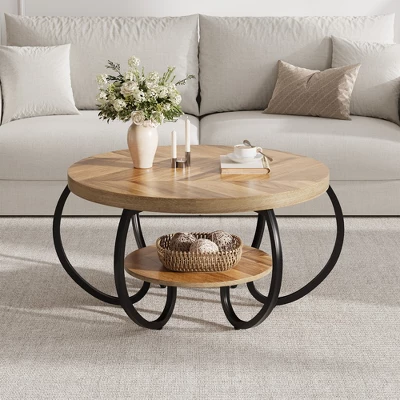 Garvee Round Coffee Table 30" Center Table, 2-Tier Coffee Table Industrial With Adjustable Feet And Designed Wood Grain, Easy Assemble 7 Garvee Round Coffee Table 30" Center Table, 2-Tier Coffee Table Industrial With Adjustable Feet And Designed Wood Grain, Easy Assemble - Image 7