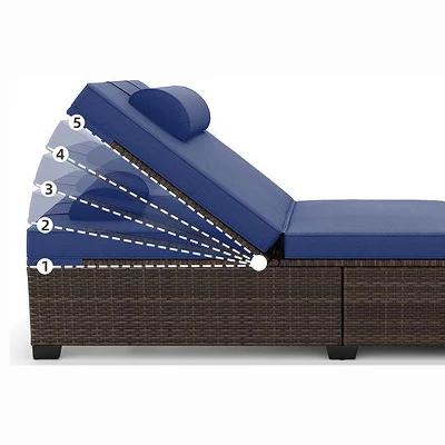 Lounge Chair Outdoor, PE Rattan Wicker Pool Lounge Chairs Set Of 2 With Adjustable Backrest, Cushion, Cup Holder, For Poolside, Deck, Gray-Beige 2 Lounge Chair Outdoor, PE Rattan Wicker Pool Lounge Chairs Set Of 2 With Adjustable Backrest, Cushion, Cup Holder, For Poolside, Deck, Gray-Beige - Image 2