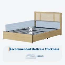 Bed Frame With Natural Rattan Headboard, Queen Size, 4 Storage Drawers, Wooden Slats, Boho-Style Cane Support, Metal Base 14 Bed Frame With Natural Rattan Headboard, Queen Size, 4 Storage Drawers, Wooden Slats, Boho-Style Cane Support, Metal Base -Garvee Sales GUEST ce600298 4127 4fa6 8140 d988163c0baa