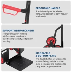 Stair Climbing Cart - 330lb Heavy Duty Hand Truck With 6 Wheels, 2 Elastic Ropes