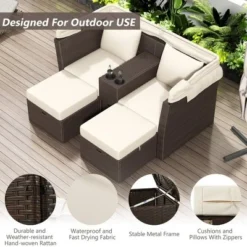 Outdoor Daybed, Double Daybed With Retractable Sunshade Canopy, Built-in Cup Holders And Storage Boxes, 2 Pillows, 2-Seater Sofa For Garden 14 Outdoor Daybed, Double Daybed With Retractable Sunshade Canopy, Built-in Cup Holders And Storage Boxes, 2 Pillows, 2-Seater Sofa For Garden -Garvee Sales GUEST cec336d3 826b 4c5a 91f4 b5df51719e65