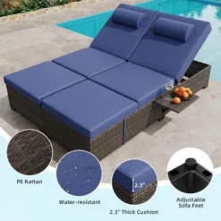 Outdoor Patio Chaise Lounge Chairs Set Of 2, PE Rattan Wicker Pool Garden Lounger With Adjustable Backrest, Cushion, Cup Holder, Brown-Blue -Garvee Sales GUEST ced3ea2d 56bb 4af6 aef5 a41036d2d2f8