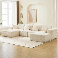 Oversized U-Shaped Cloud Couch, 137" Corduroy Modular Sectional Sofa With Chaise, No Assembly Required, Deep Seat, Compression Foam Sofa -Garvee Sales GUEST cf0044d0 6a6b 45a9 92e3 139177947b77