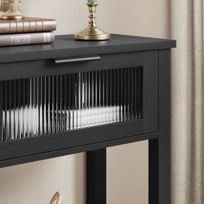 43 Inch Entryway Table, Wood Console Table With 2 Glass Drawers, 2 Tier Sofa Table With Storage For Living Room, Foyer Tables For Entryway 5 43 Inch Entryway Table, Wood Console Table With 2 Glass Drawers, 2 Tier Sofa Table With Storage For Living Room, Foyer Tables For Entryway - Image 5