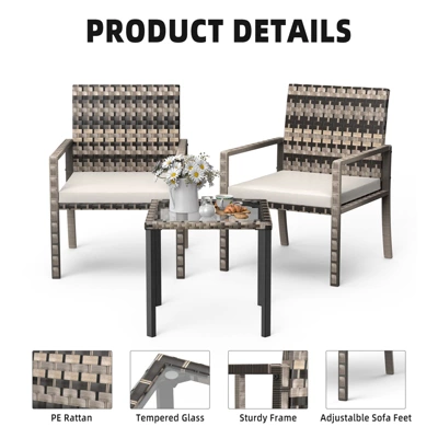 Whizmax 3 Pieces Patio Furniture Set, Indoor/Outdoor Rattan Sectional Sofa Conversation Bistro Set For Garden Balcony Backyard Porch Lawn 6 Whizmax 3 Pieces Patio Furniture Set, Indoor/Outdoor Rattan Sectional Sofa Conversation Bistro Set For Garden Balcony Backyard Porch Lawn - Image 6