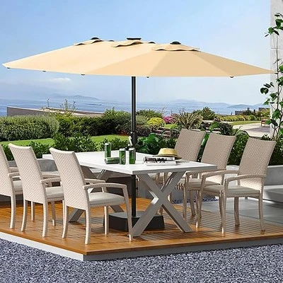 15FT Large Patio Double-Sided Rectangle Market Umbrella With Base For Poolside Lawn Backyard 2 15FT Large Patio Double-Sided Rectangle Market Umbrella With Base For Poolside Lawn Backyard - Image 2