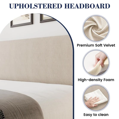 Full/Queen/King Upholstered Bed Frame With Wingback Headboard, Velvet Upholstery Platform Bed, Wooden Slat Support, Box Spring Optional 5 Full/Queen/King Upholstered Bed Frame With Wingback Headboard, Velvet Upholstery Platform Bed, Wooden Slat Support, Box Spring Optional - Image 5