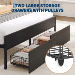 Full Bed Frame With Headboard And Storage, Heavy Duty Bed Frames With 2 Storage Drawers, Black Bedframe With Charging Station, No Box Spring Needed -Garvee Sales GUEST d00a749a a2c0 451d ad19 6a7d5b453f83